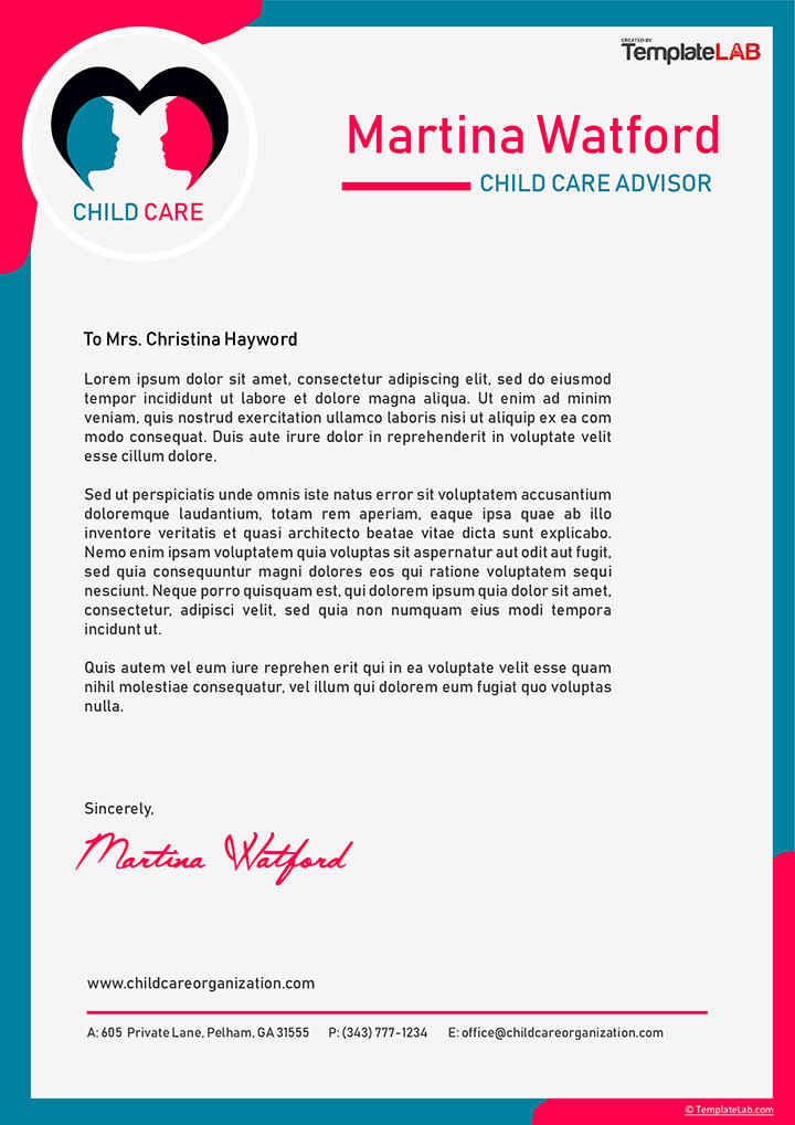 Free Child Care Letterhead Template in Word Image 9
