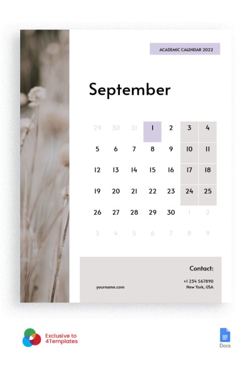 30+ Beautiful Calendar Templates in Google Docs | 4Templates.com