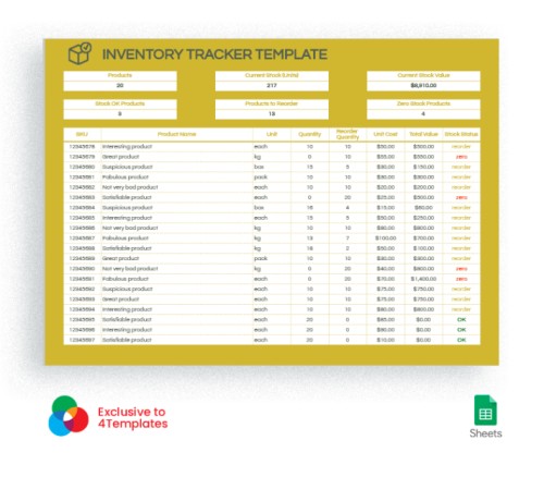 Gold Style Inventory Tracker — Free Google Sheets Template Image 5