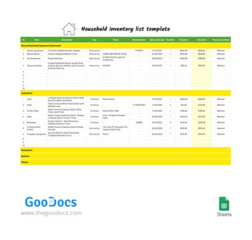 Household Inventory List — Free Google Sheets Template Image 10