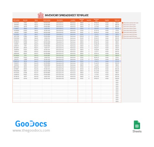 Orange Inventory Spreadsheet — Free Google Sheets Template Image 27