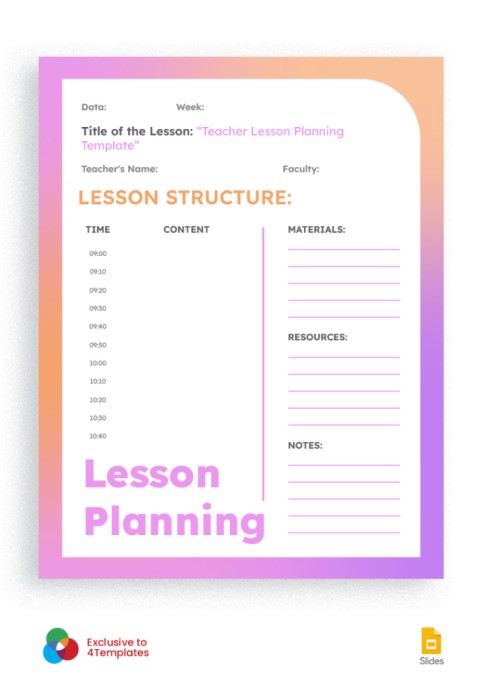 Free Pink Gradient Teacher Lesson Planning Template — Free Google Slides Template Image 15