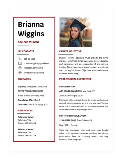 college student resume template google docs