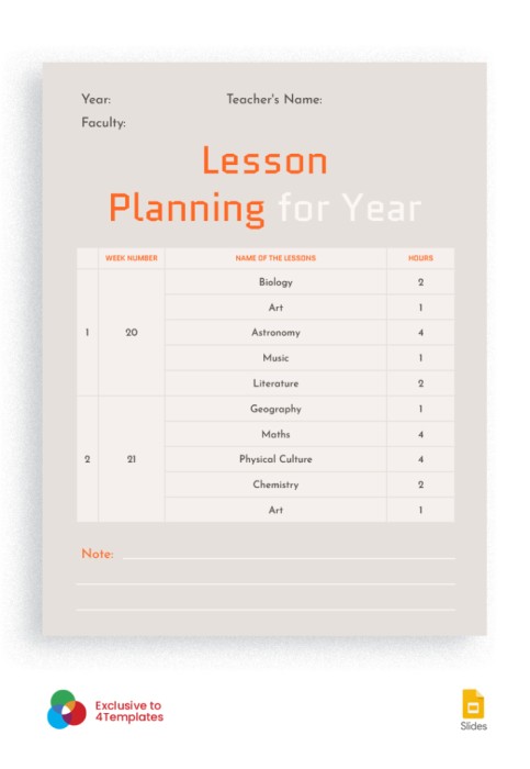 Free Beige Yearly Teacher Lesson Planning Template in Google Slides Image 3