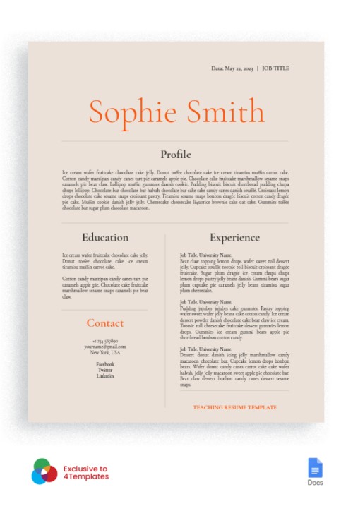 30 Free Editable Google Docs CV and Resume Templates for Teachers and ...