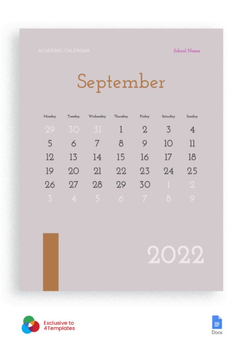 30+ Beautiful Calendar Templates in Google Docs | 4Templates.com