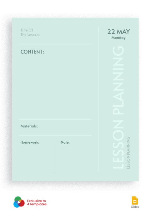 Free Minimalist Mint Color Teacher Lesson Planning Template in Google Slides Image 12